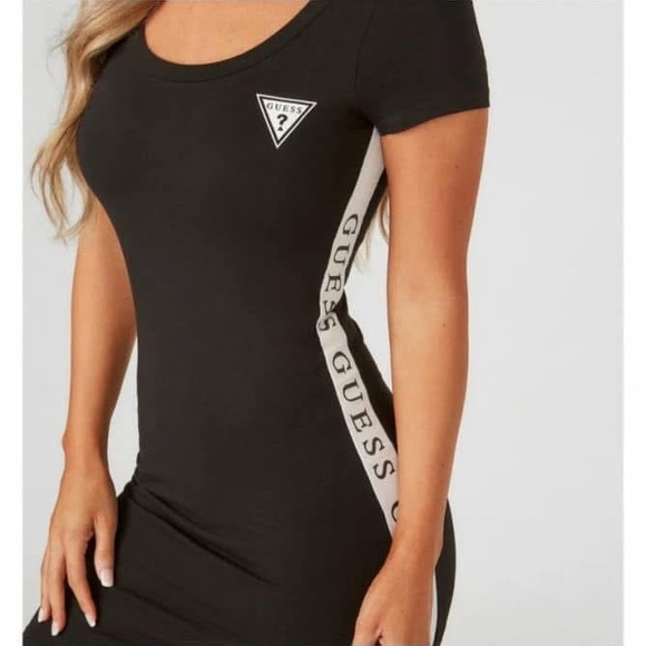 NWT GUESS Black Logo Bodycon Fitted Mini Dress Size Medium - Picture 1 of 11